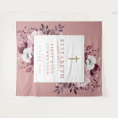 Roze Bloemen Eerste Heilige Communie Foto Achtergr Wandkleed (Voorkant (horizontaal))