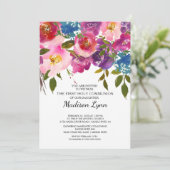 Roze Bloemen Eerste Heilige Communie Uitnodiging (Staand voorkant)