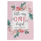 Roze Bloemen Eerste Verjaardag Medium Cadeauzakje (Achterkant)