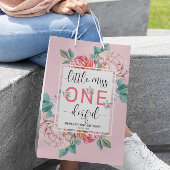 Roze Bloemen Eerste Verjaardag Medium Cadeauzakje