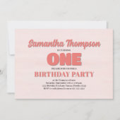 Roze Bloemen Eerste Verjaardag Meisje Party Sjablo Kaart (Voorkant)