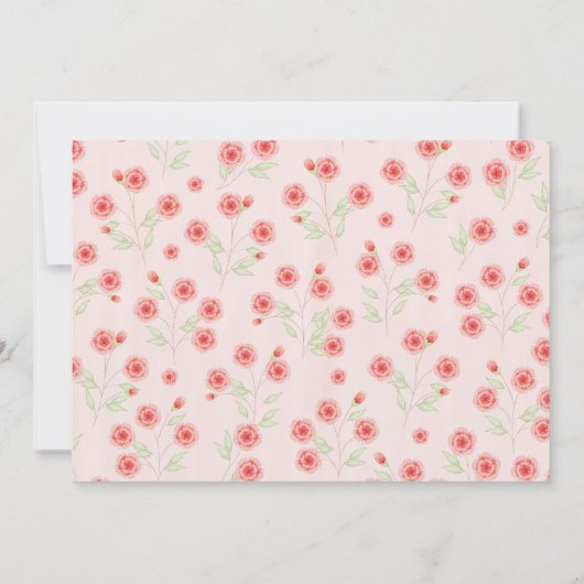 Roze Bloemen Eerste Verjaardag Meisje Party Sjablo Kaart (Achterkant)