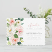 Roze Bloemen Eerste Verjaardag Uitnodiging (Staand voorkant)