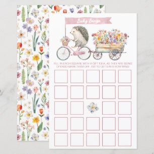 Roze Bloemen Egel Baby shower Bingo Game Kaart