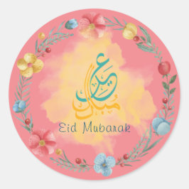 Roze bloemen Eid Mubarak Ronde Sticker