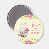 Roze bloemen, eieren, flamingo en Bunny-Baby showe Magneet (Voorkant / Achterkant)
