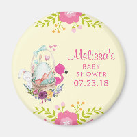 Roze bloemen, eieren, flamingo en Bunny-Baby showe