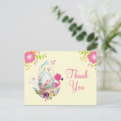 Roze bloemen, eieren, flamingo en Bunny Party Beda Briefkaart (Staand voorkant)