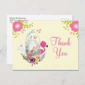 Roze bloemen, eieren, flamingo en Bunny Party Beda Briefkaart (Voorkant / Achterkant)