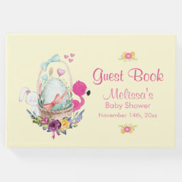 Roze bloemen, eieren, flamingo en Bunny-Waterverf Gastenboek