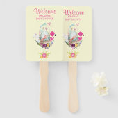 Roze bloemen, eieren, flamingo en Bunny-Waterverf Handwaaier (Voorkant en achterkant)