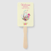 Roze bloemen, eieren, flamingo en Bunny-Waterverf Handwaaier (Achterkant)