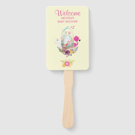 Roze bloemen, eieren, flamingo en Bunny-Waterverf Handwaaier