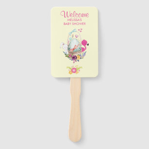 Roze bloemen, eieren, flamingo en Bunny-Waterverf Handwaaier