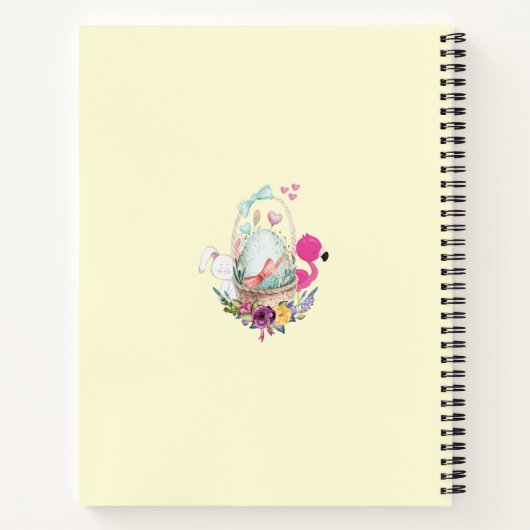 Roze bloemen, eieren, flamingo en Bunny-Waterverf Notitieboek (Achterkant)