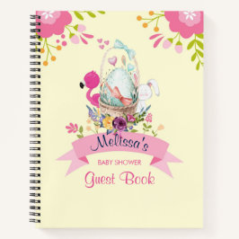 Roze bloemen, eieren, flamingo en Bunny-Waterverf Notitieboek