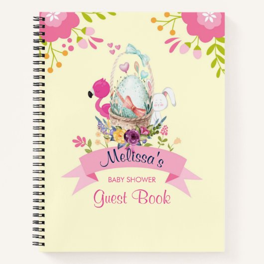 Roze bloemen, eieren, flamingo en Bunny-Waterverf Notitieboek (Voorkant)