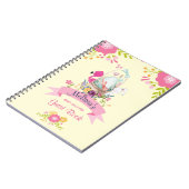 Roze bloemen, eieren, flamingo en Bunny-Waterverf Notitieboek (Linkerzijde)