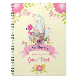 Roze bloemen, eieren, flamingo en Bunny-Waterverf Notitieboek