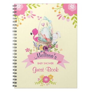 Roze bloemen, eieren, flamingo en Bunny-Waterverf Notitieboek