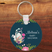 Roze bloemen, eieren, flamingo en Bunny-Waterverf Sleutelhanger (Voorkant)