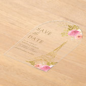 Roze Bloemen Eiffeltoren bruiloft Save the Date Acryl Uitnodigingen (Laagn)