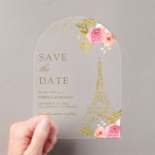 Roze Bloemen Eiffeltoren bruiloft Save the Date Acryl Uitnodigingen (Insitu (Draagbaar))
