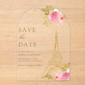 Roze Bloemen Eiffeltoren bruiloft Save the Date Acryl Uitnodigingen (Voorkant)