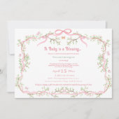 Roze Bloemen  Elegant Baby shower Kaart (Voorkant)