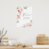Roze bloemen Elegant Baby shower Welkomstteken Poster (Keuken)