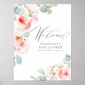Roze bloemen Elegant Baby shower Welkomstteken Poster (Voorkant)