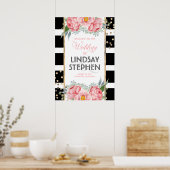 Roze bloemen Elegant Black Stripes Weddenschap Wel Poster (Keuken)