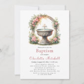 Roze Bloemen Elegant Cross Baptism Kaart (Voorkant)