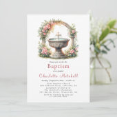 Roze Bloemen Elegant Cross Baptism Kaart (Staand voorkant)