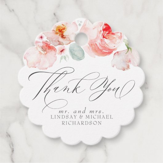 Roze Bloemen Elegant Cute Bedankt Bedankjes Labels (Voorkant)