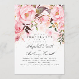 Roze Bloemen Elegant en Modern Engagement Party Kaart
