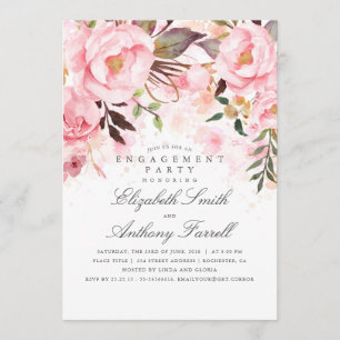 Roze Bloemen Elegant en Modern Engagement Party Kaart