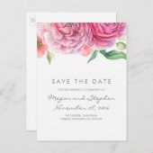 Roze bloemen Elegant en romantisch Save the Date Aankondigingskaart (Voorkant / Achterkant)