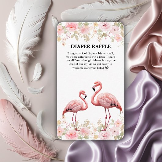 Roze Bloemen Elegant Flamingo Baby shower Informatiekaartje