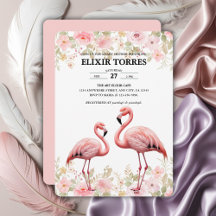 Roze Bloemen Elegant Flamingo Baby shower