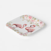 Roze Bloemen Elegant Flamingo Baby shower Papieren Bordje (Gebogen)