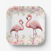 Roze Bloemen Elegant Flamingo Baby shower Papieren Bordje (Voorkant)