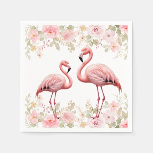Roze Bloemen Elegant Flamingo Baby shower Servet (Voorkant)