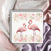 Roze Bloemen Elegant Flamingo Baby shower Servet