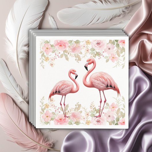 Roze Bloemen Elegant Flamingo Baby shower Servet