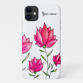 Roze bloemen Elegant Floral Name Case-Mate iPhone Case