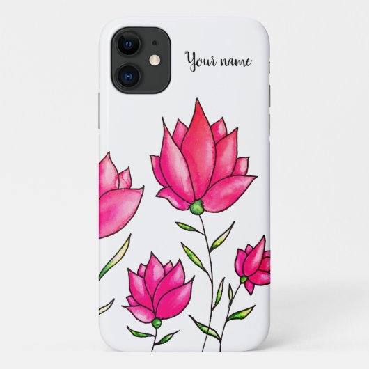 Roze bloemen Elegant Floral Name Case-Mate iPhone Case (Achterkant)