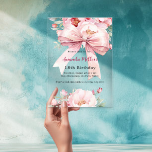 Roze bloemen elegant helder verjaardagsboog acryl uitnodigingen