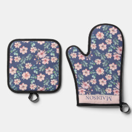 Roze bloemen Elegant patroon Ovenwant & Pannenlap Set