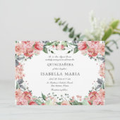 Roze Bloemen Elegant Quinceañera Kaart (Staand voorkant)